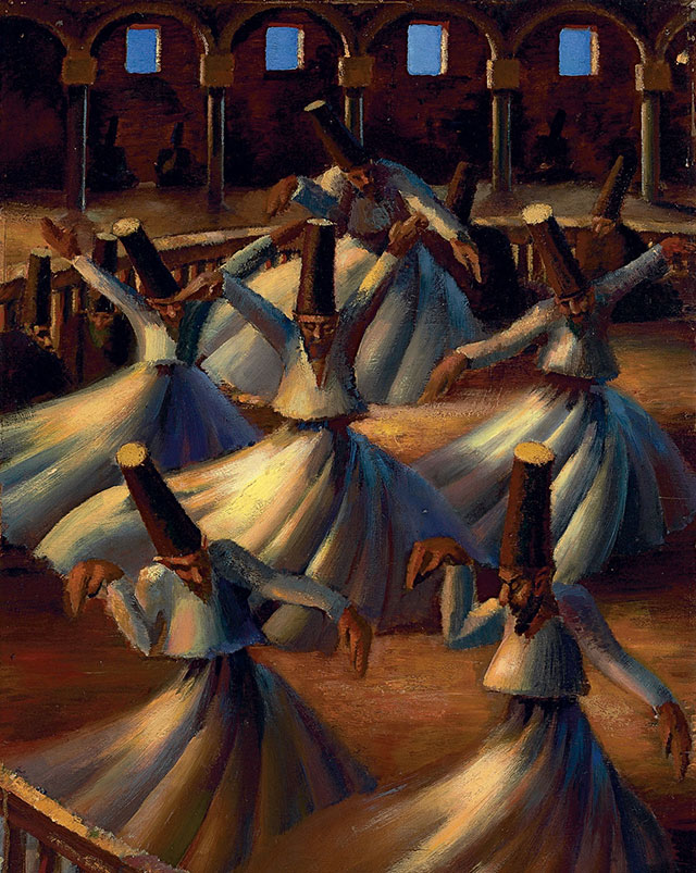 The Whirling Dervishes painting Islamic art