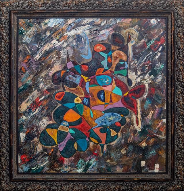 Abstract art oil painting Gaddafi Sentence Gheorghe Virtosu mob