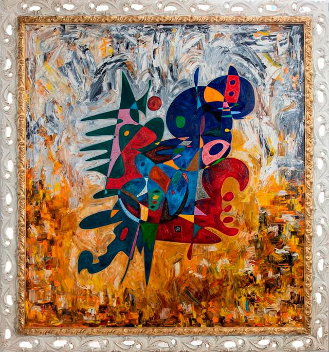 Abstract art oil painting Saddam Hussein Gheorghe Virtosu
